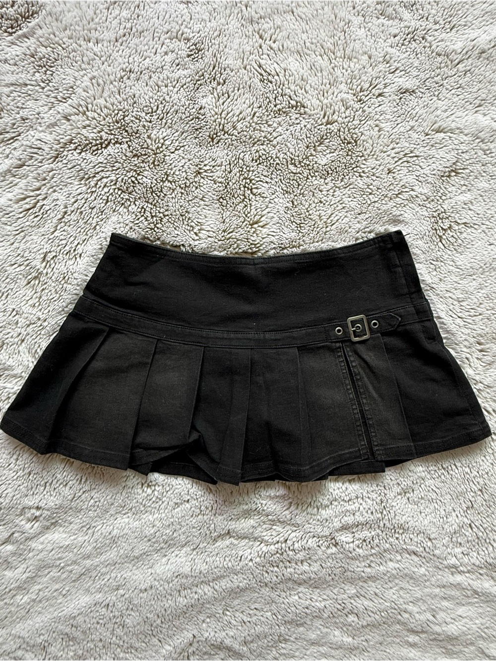 BDG Black Pleated Mini Skirt with Buckle Accent
